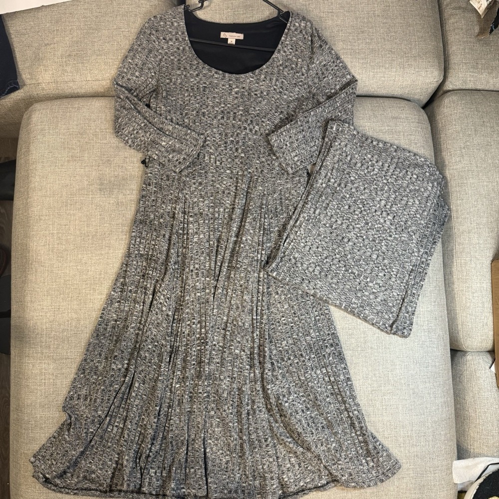 CB‎ Women's Gray Knit Midi Dress Elbow Sleeve A-Line Stretch Casual Pullover SzM